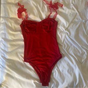 Princess Polly Red Jena Tie Shoulder Bow Bodysuit